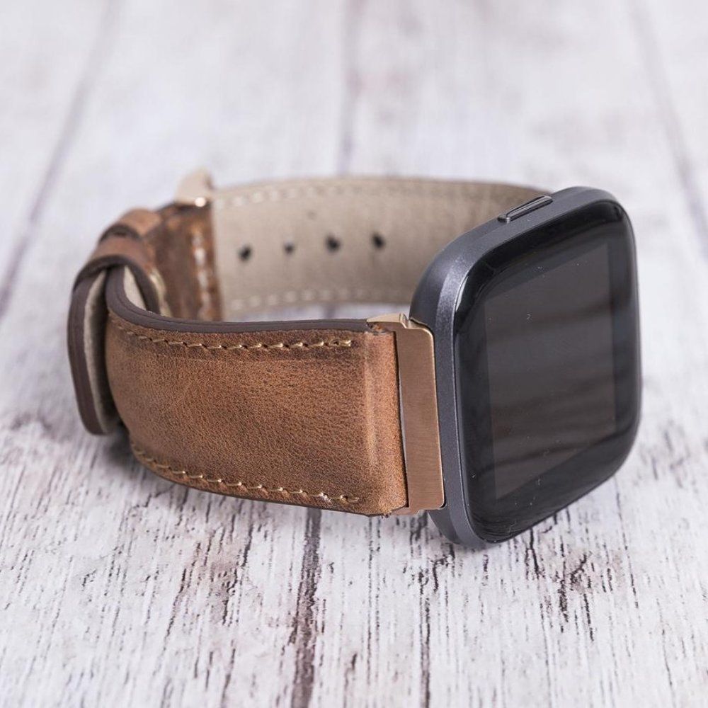 Brown Leather Watch Band for Apple Watch and Fitbit Versa 2 Lite
